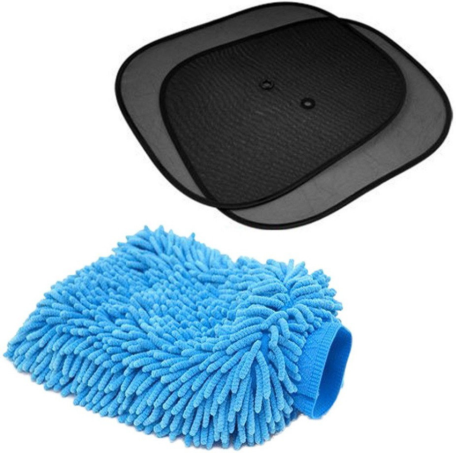 bigwheel Set of Car Multi-purpose Microfiber Gloves, Foldable auto window sun shade curtain mesh type Combo image 1
