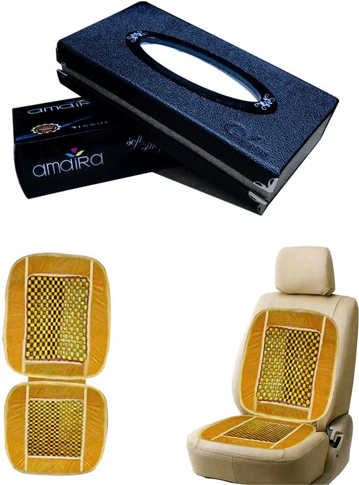 kozdiko 1Pcs Car Tissue Paper with Box Black, 1Pcs Bead Seat Cushion with Beige Velvet Border Combo-picture-28