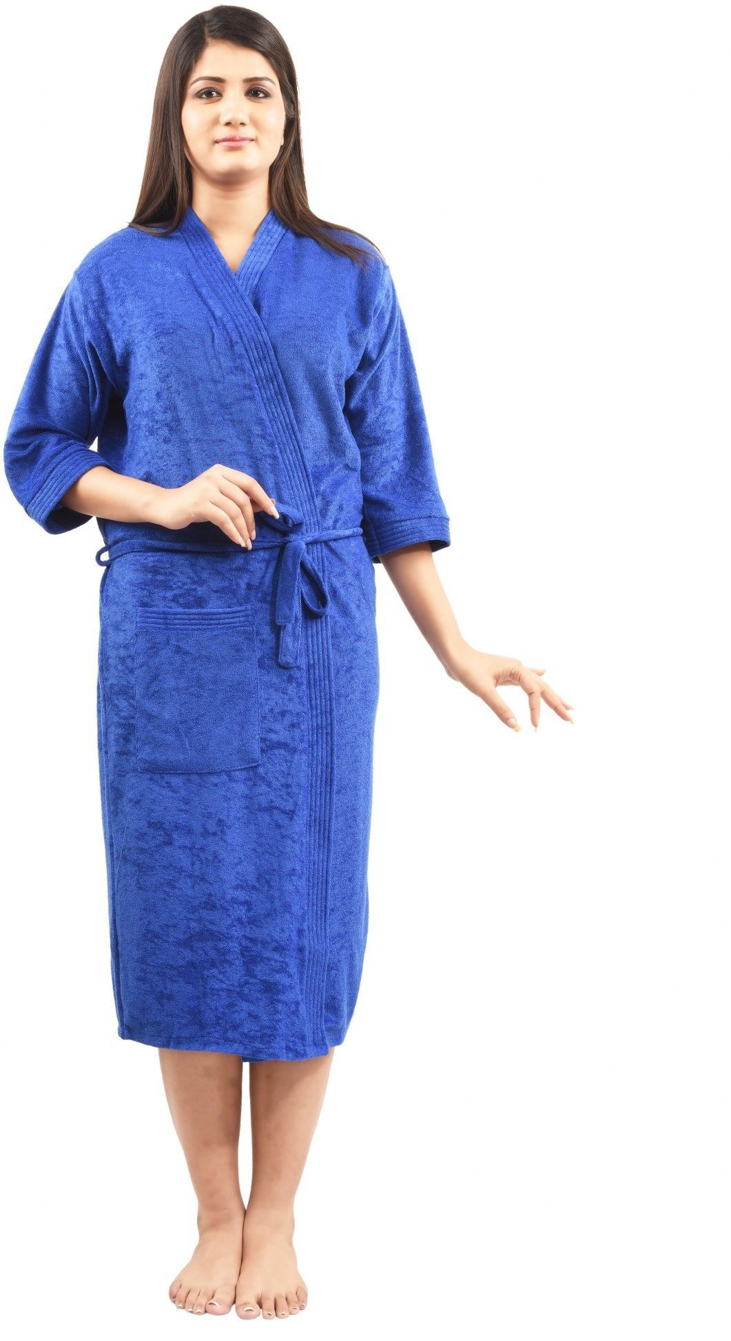 feelblue Royal Blue Free Size Bath Robe-picture-12