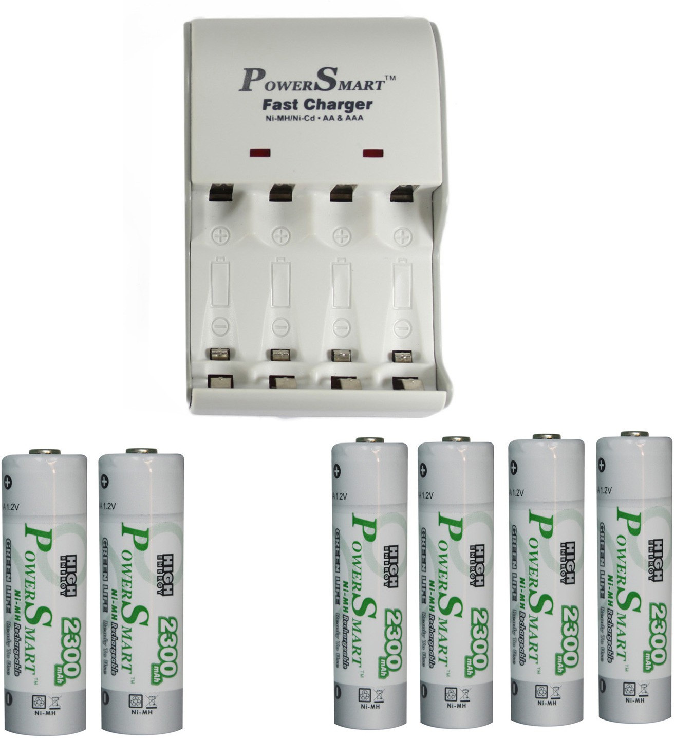 Power Smart Fast PS1002 Combo With 2 Set 2300maHx6 AA Ready To Use Cells Camera Battery Charger image 1