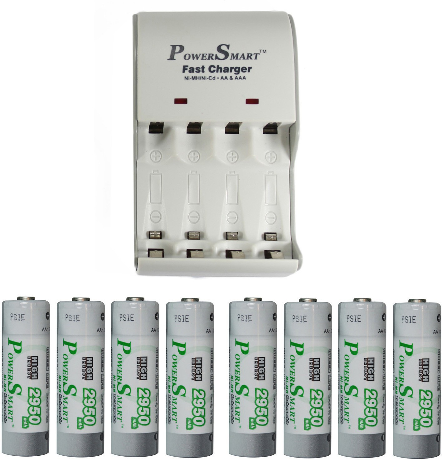 Power Smart Fast Charging Unit PS1002 Combo With 2 Set 2950maHx4 AA Ready To Use Cells Camera Battery Charger image 1