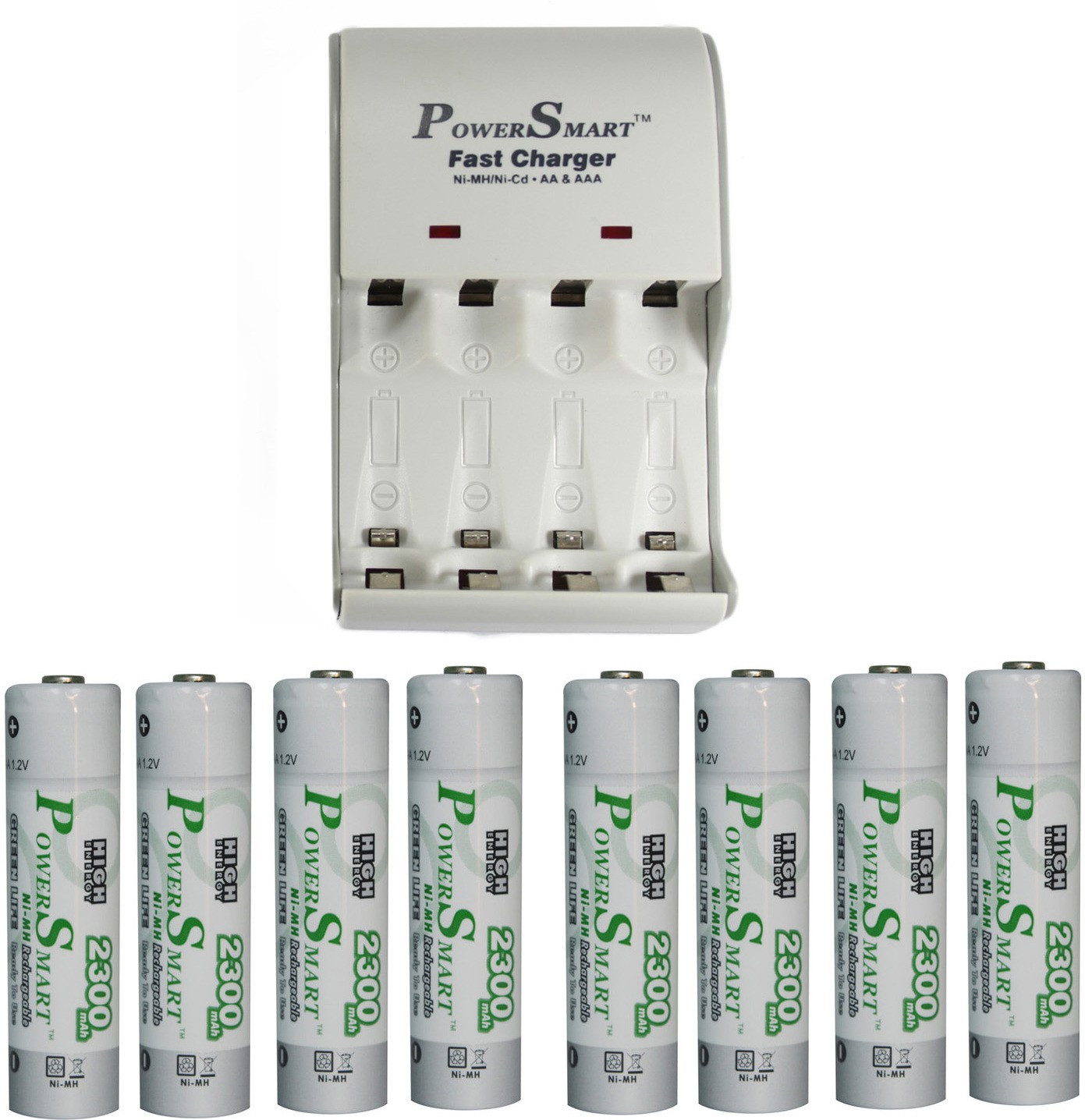 Power Smart Fast Charging Unit PS1002 Combo With 2 Set 2300maHx4 AA Ready To Use CellsCamera Battery Charger image 1