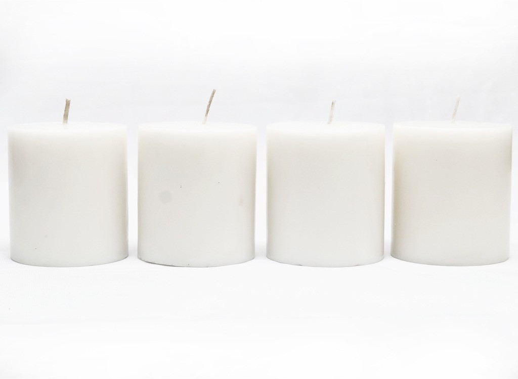 silver era 3 Inch White Unscented Round Shape Plain Pillar (Set of 4) Candle image 1