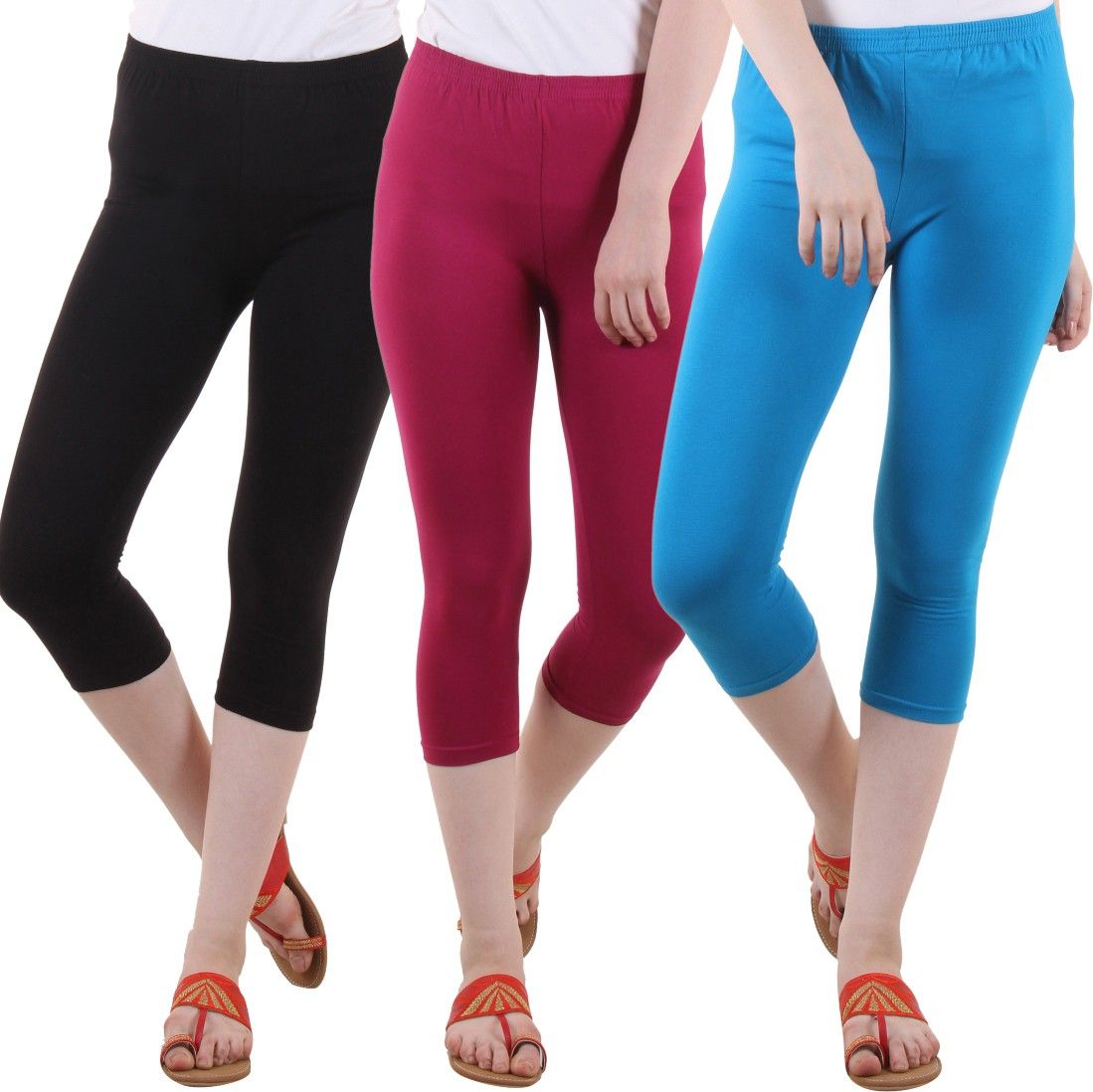 fasha Women Light Blue, Maroon, Black Capri-picture-8