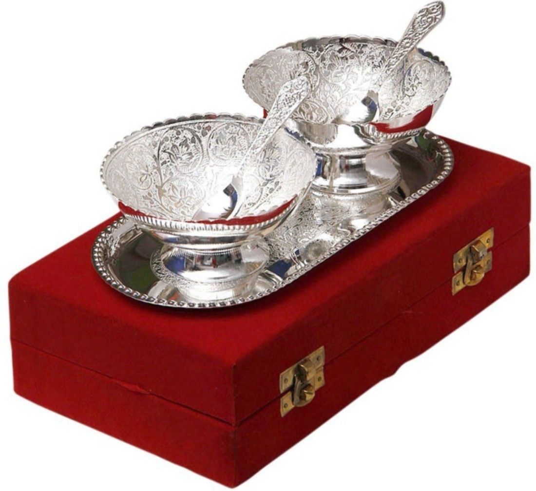 being nawab Silver Bowl Set Bowl, Tray, Spoon Serving Set-picture-41