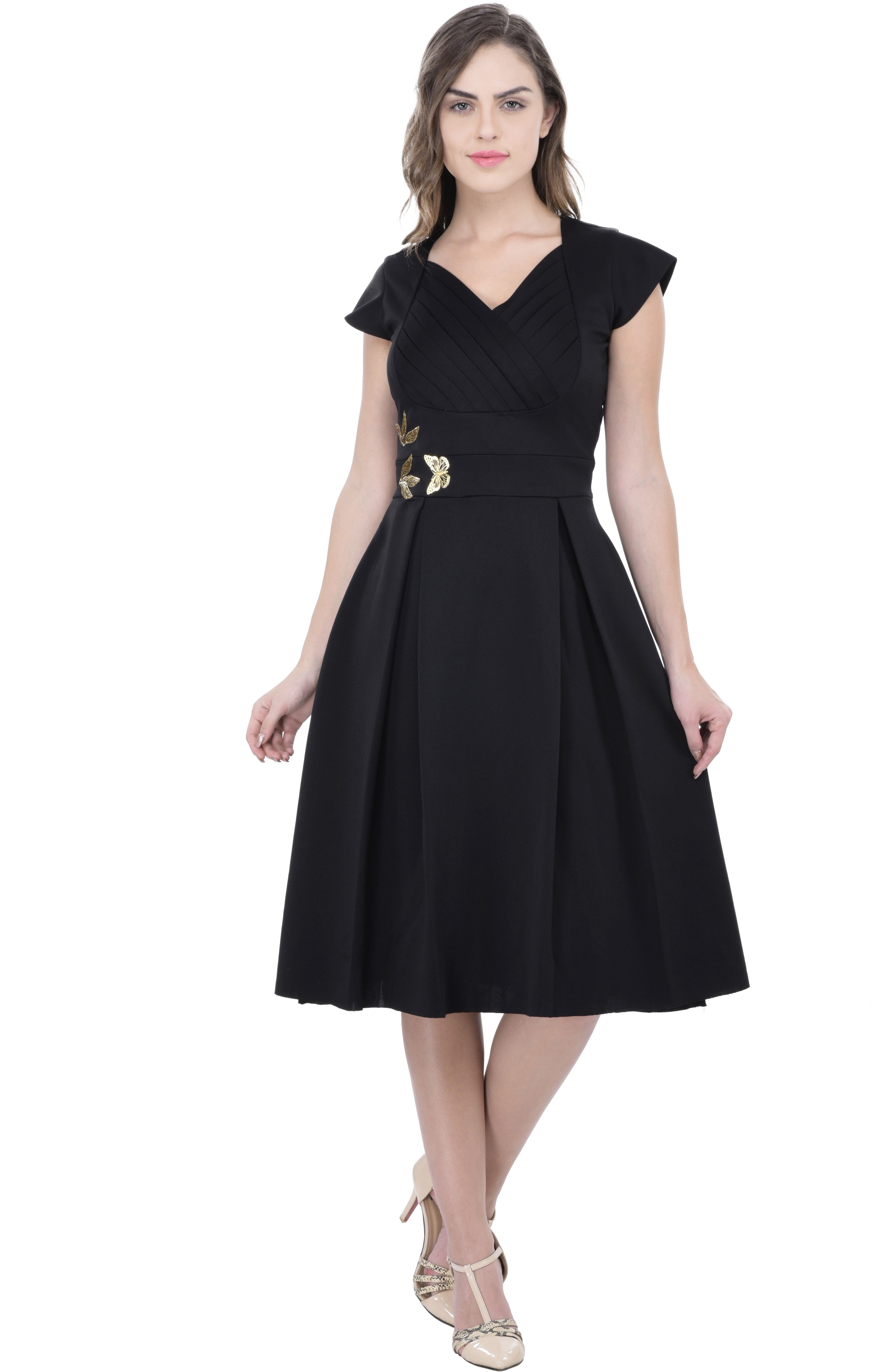 athena Women Fit and Flare Black Knee Length Dress-picture-29