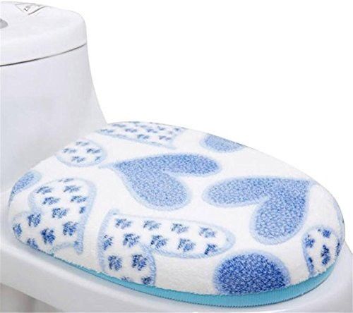 Soft Coral Fleece Two-piece Toilet Washable Seat Pad - Blue Attach to Toilet Safety Frames for Toilet