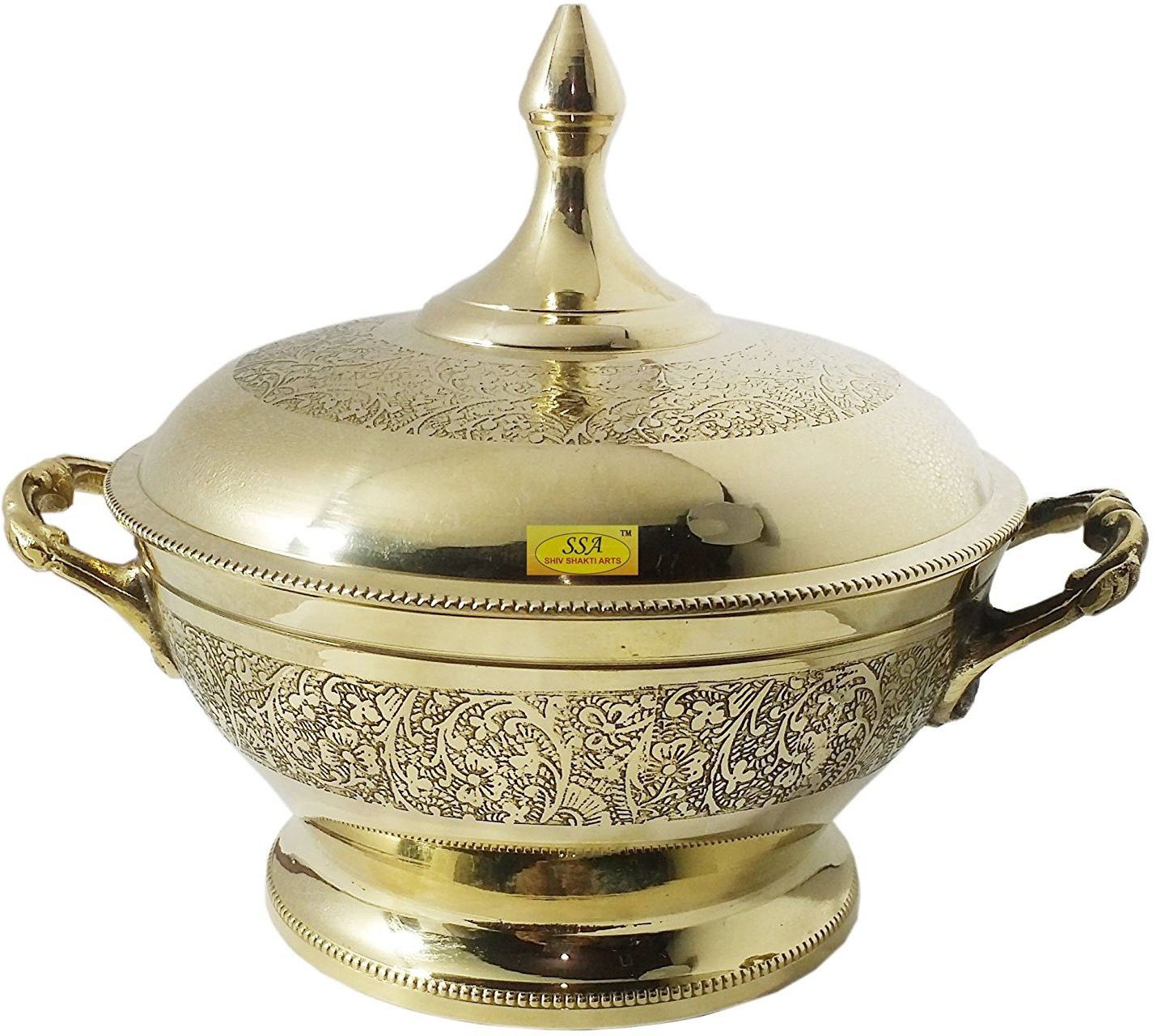shivshakti arts Brass Serving Bowl Handmade Pure Brass Embossed Designed Brass Bowl/Handi/Pot With Lid Homeware Hotelware Dinnerware Kitchenware-picture-33