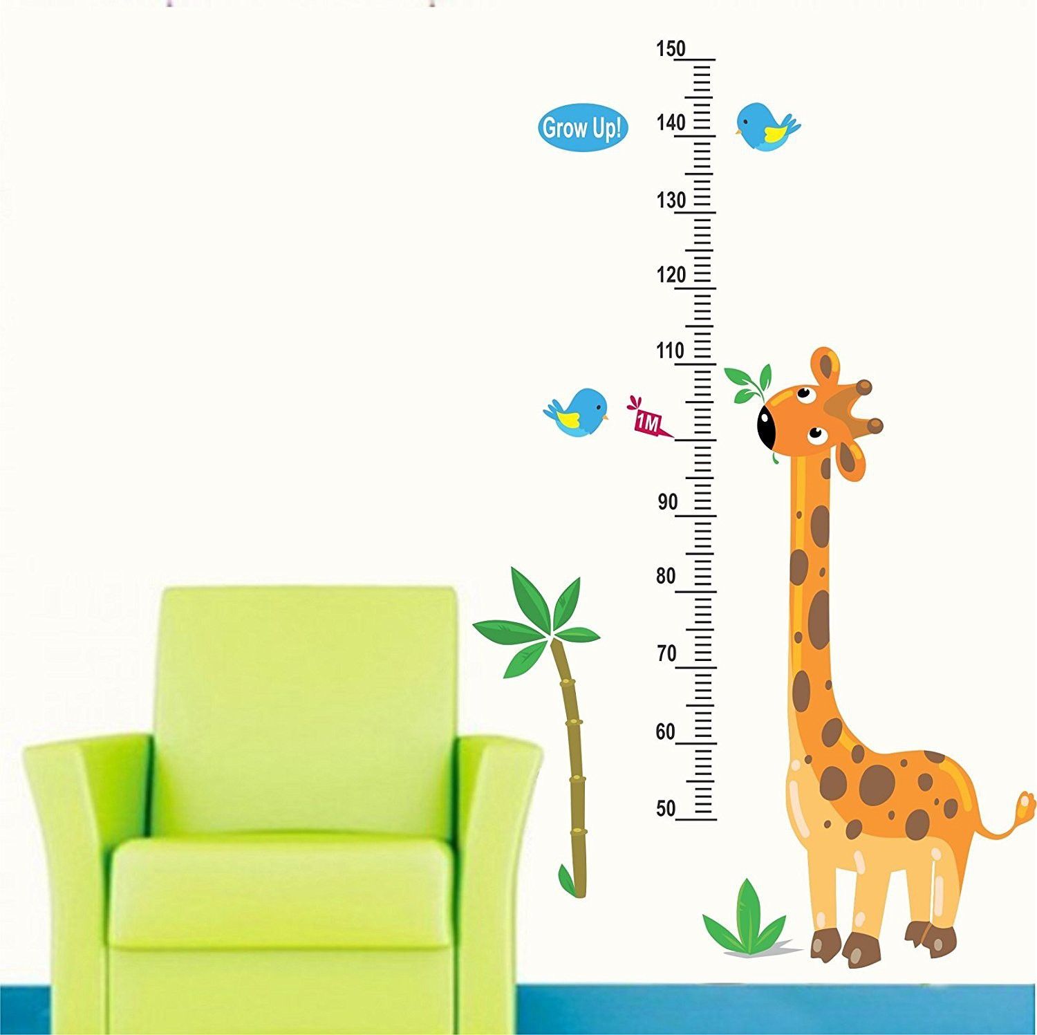 120 Cute Giraffe Height Chart Birds Removable Sticker-image-33