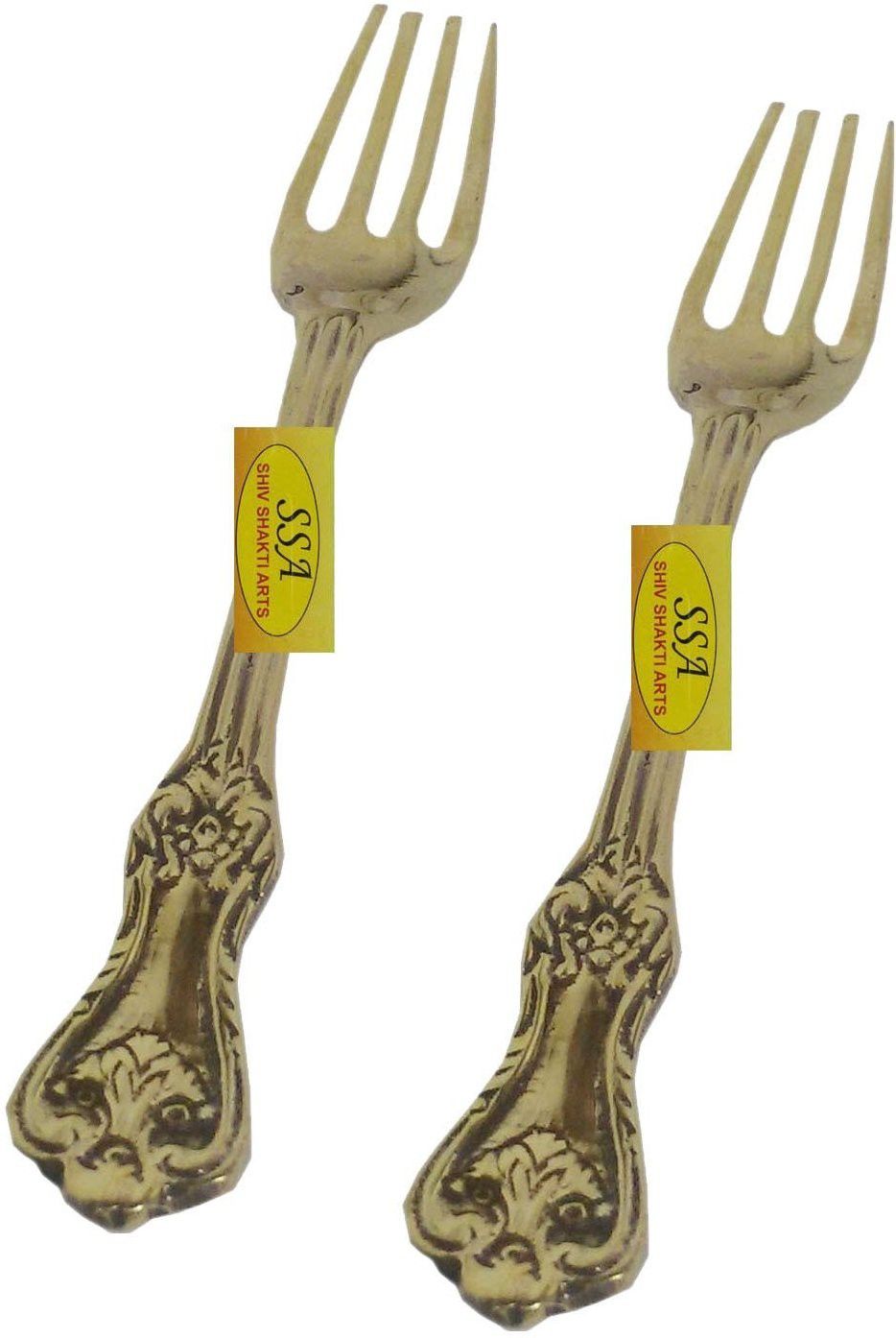 Set Of 2 Handmade Pure Brass Fork Designer Brass Cutlery Set-image-41