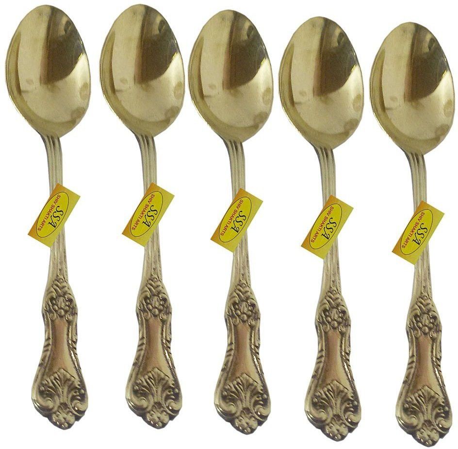 Set Of 5 Handmade Pure Brass Spoon Designer Brass Cutlery Set-image-22