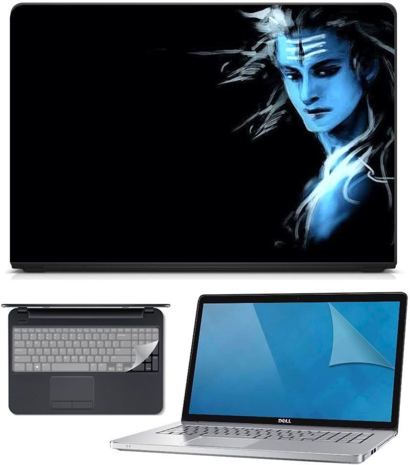 FineArts 3in1 Combo of Premium Quality, HD, UV Printed, Laminated, Protected, Bubble Free, Scratchproof, Washable, Easy to Install Laptop Skin/Sticker/Vinyl/Cover for 15.6 inches on 3M Vinyl with Screen Guard and Key Protector (Shiva Blue Art) Combo Set-picture-11