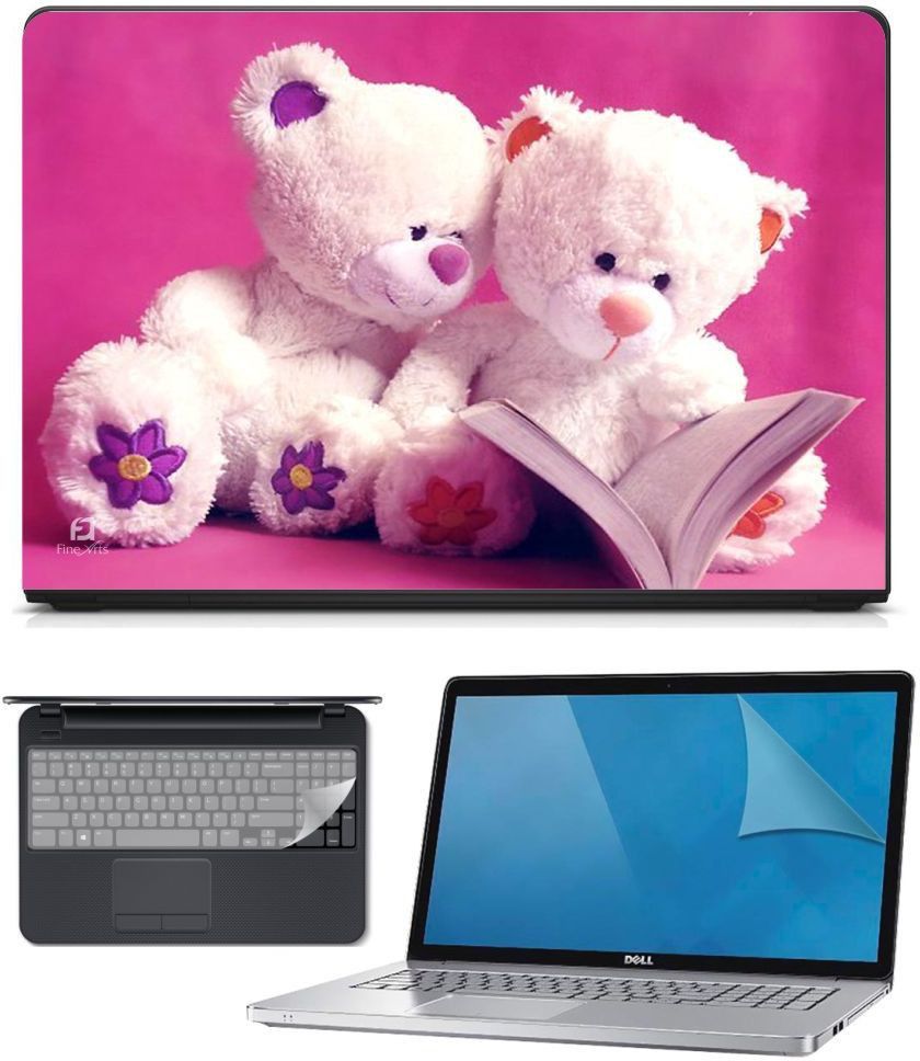 FineArts 3in1 Combo of Premium Quality, HD, UV Printed, Laminated, Protected, Bubble Free, Scratchproof, Washable, Easy to Install Laptop Skin/Sticker/Vinyl/Cover for 15.6 inches on 3M Vinyl with Screen Guard and Key Protector (Teddy Pink 3in1) Combo Set-image-25