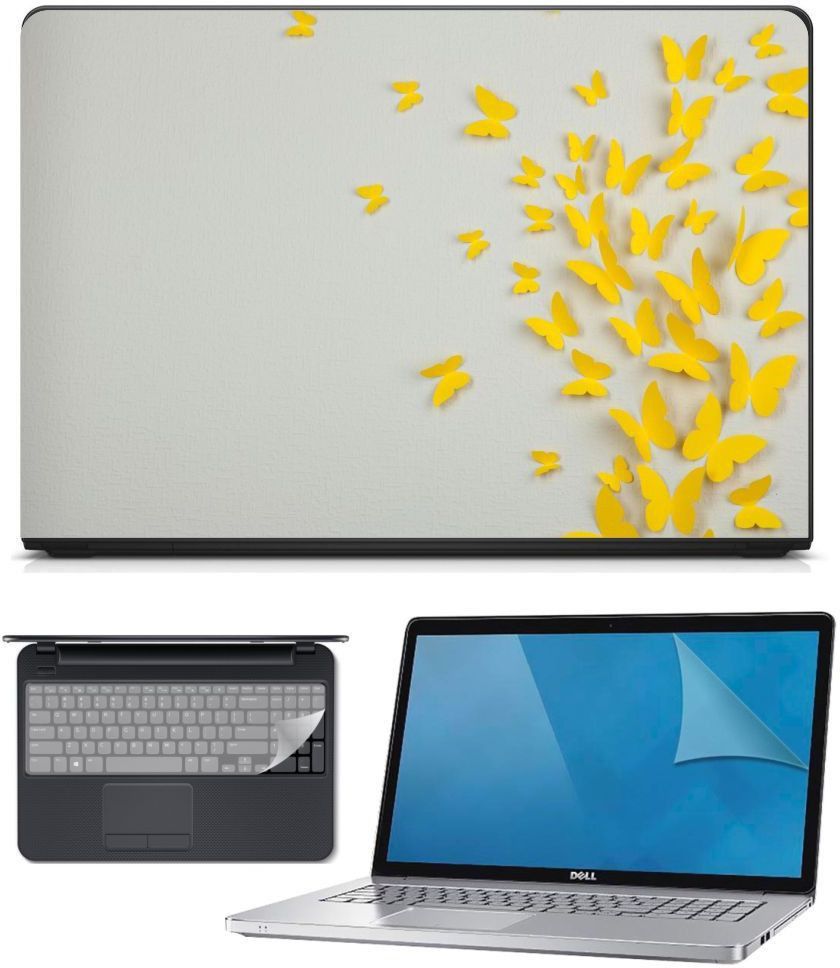 FineArts 3in1 Combo of Premium Quality, HD, UV Printed, Laminated, Protected, Bubble Free, Scratchproof, Washable, Easy to Install Laptop Skin/Sticker/Vinyl/Cover for 15.6 inches on 3M Vinyl with Screen Guard and Key Protector (Golden Butterfly 3in1) Combo Set-image-24