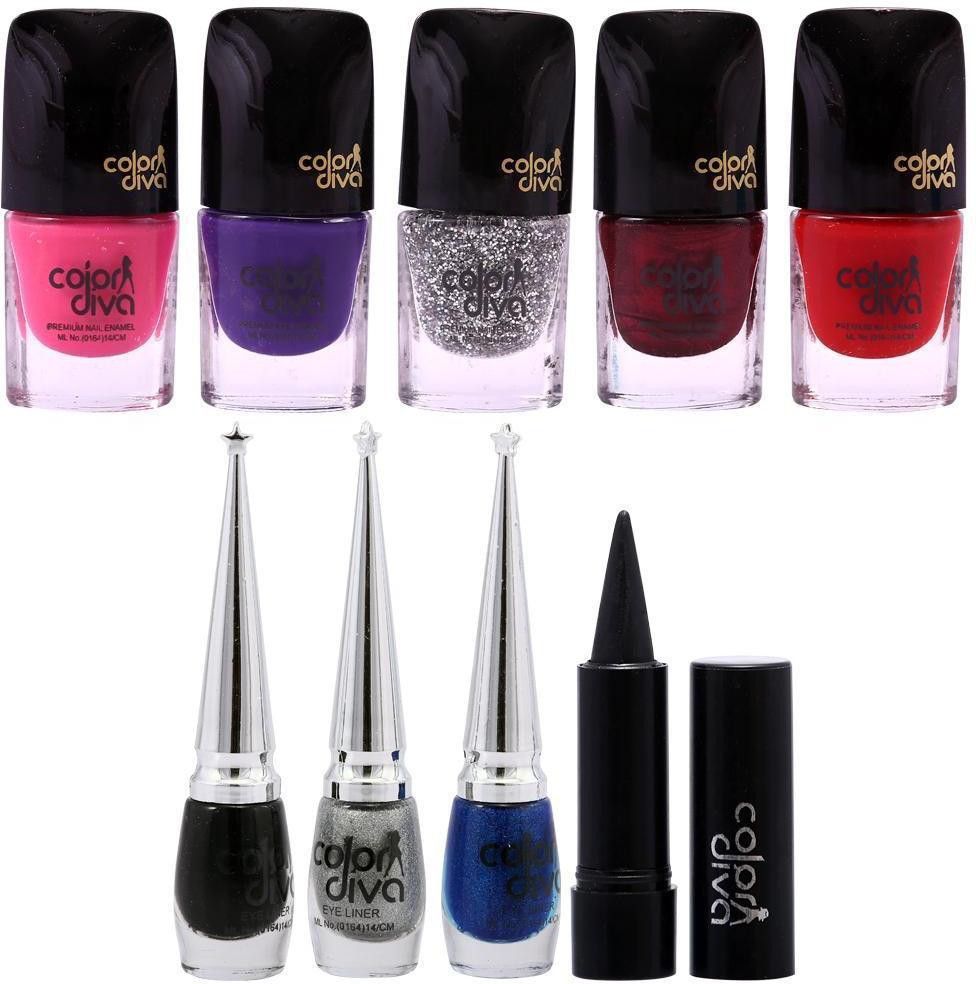 Diwali Sepecial 5pc Nail Paint, 3Pc Eyeliner & 1 Kajal-By Color Diva-image-42