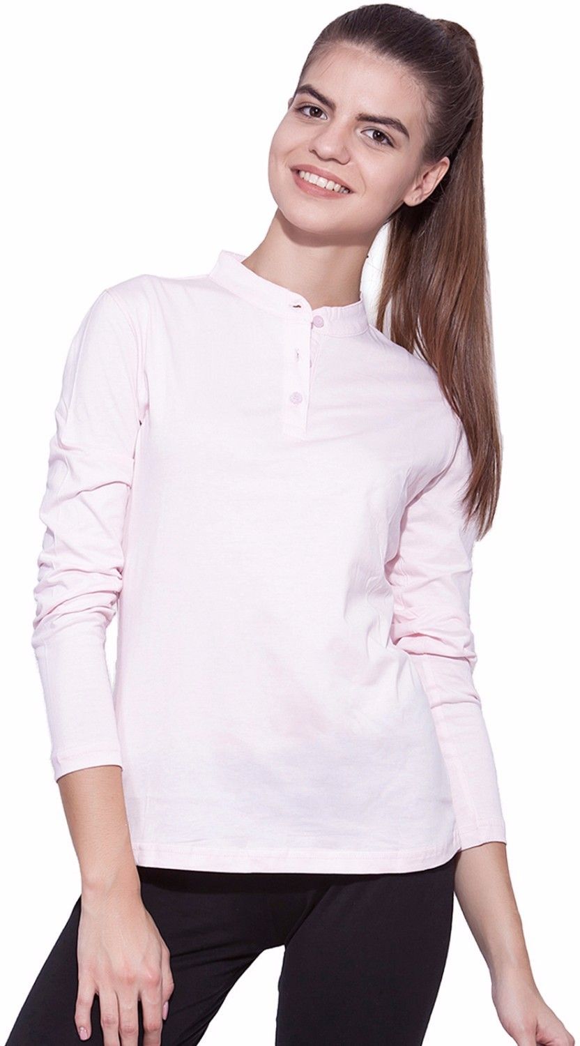 ap'pulse Women Solid Polo Neck Pure Cotton Pink T-Shirt-picture-10