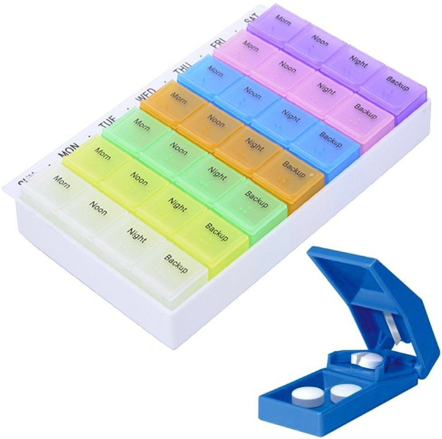 hunting hobby 7- Day Never Forget Pills Medicine Box Organiser With Tray Medication Planner With Pill Splitter With Storage Compartment,Safe Design with Retracted Blade,Suitable for Multiple Size Tabs … Pill Box image 1