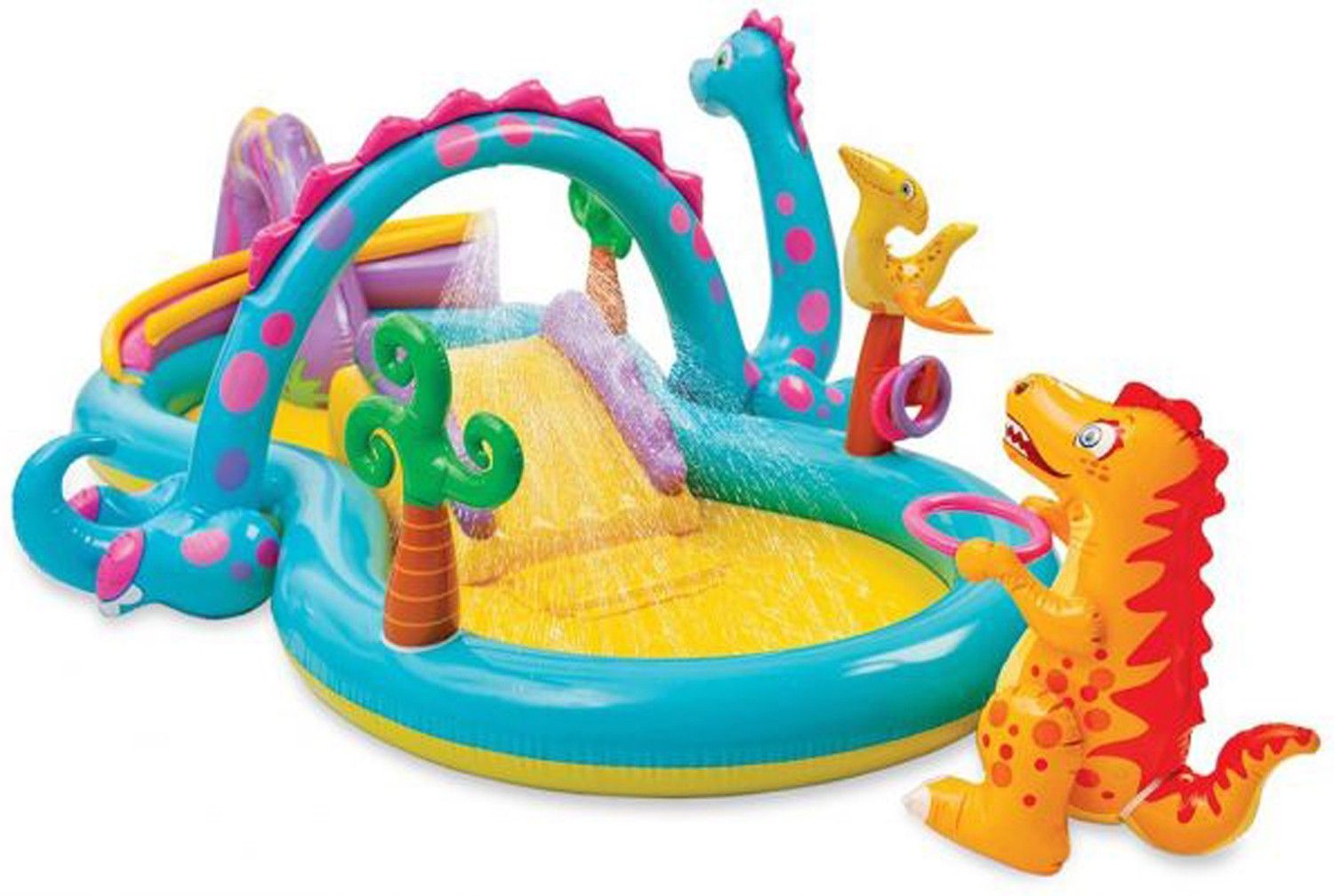 ® Original Inflatable Dinoland Play Center Swimming Pool With inbuilt Water Spray,6 balls and 3 rings & Inflatable dragon Inflatable Pool Accessory