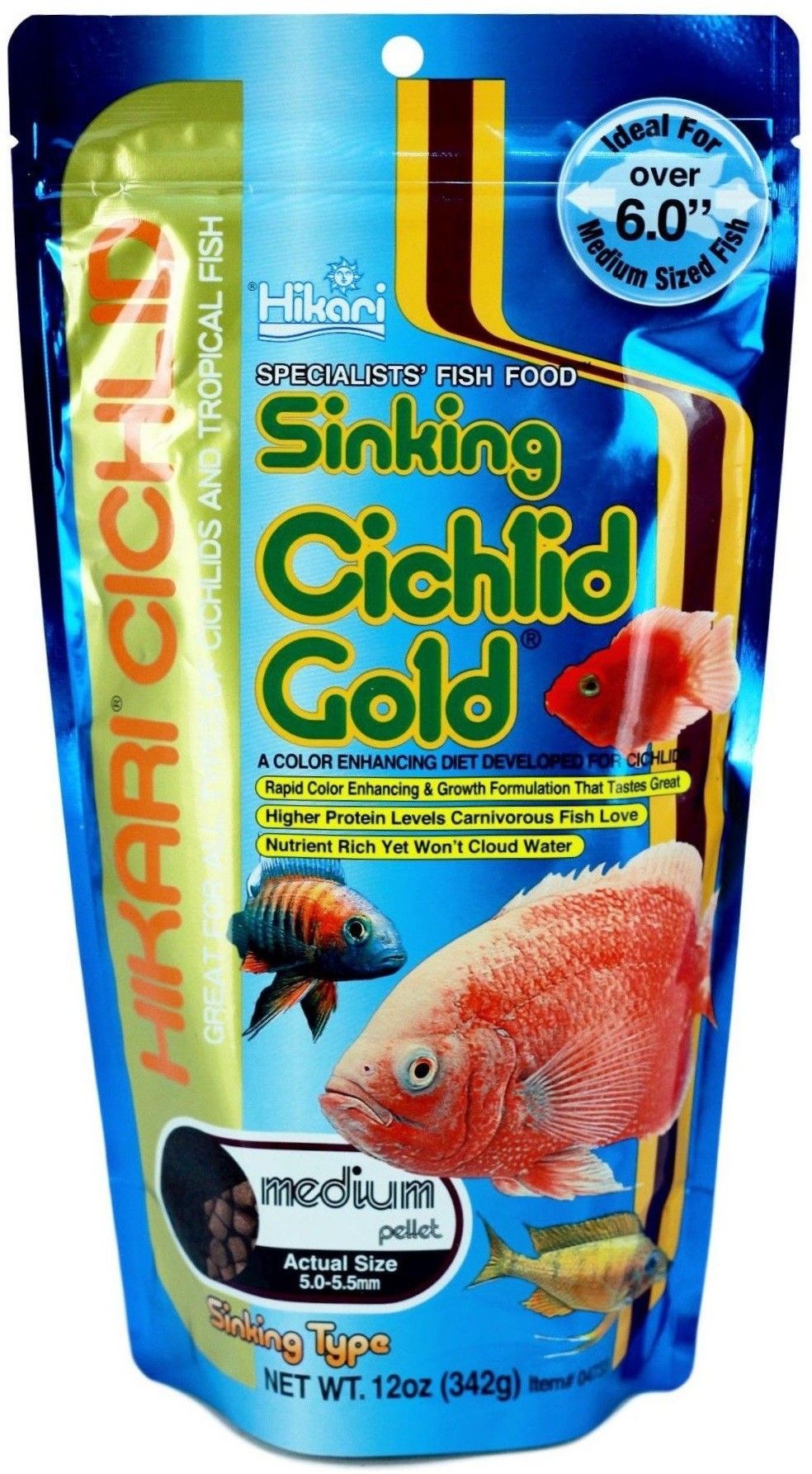 hikari Sinking Cichlid Gold Medium 342g | A Color Enhancing Diet Developed For Cichlids | 0.1 kg Dry New Born, Young, Adult Fish Food-picture-16
