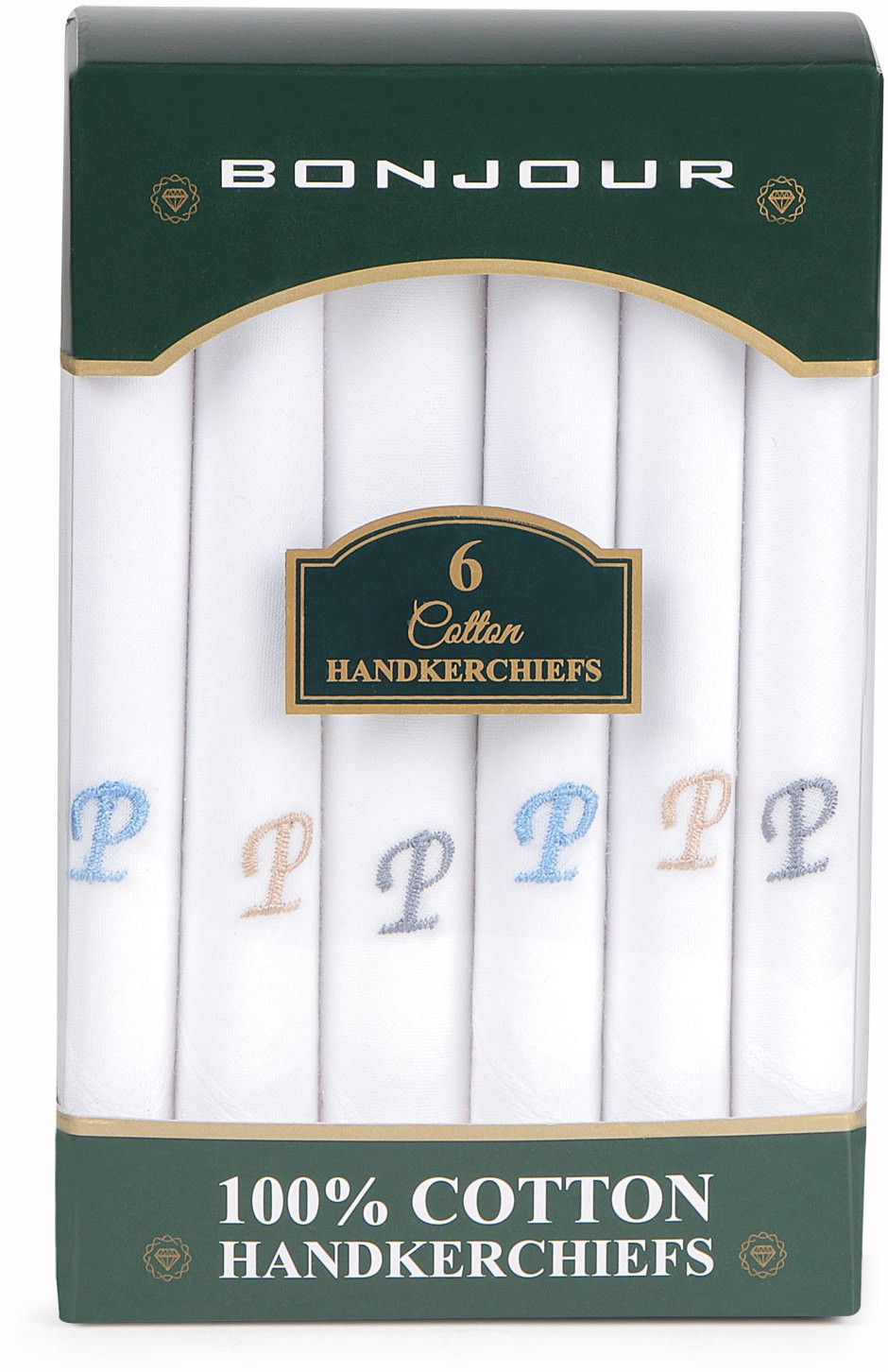 BONJOUR Men's embroidered initial cotton handkerchief-P ["White"] Handkerchief-picture-33