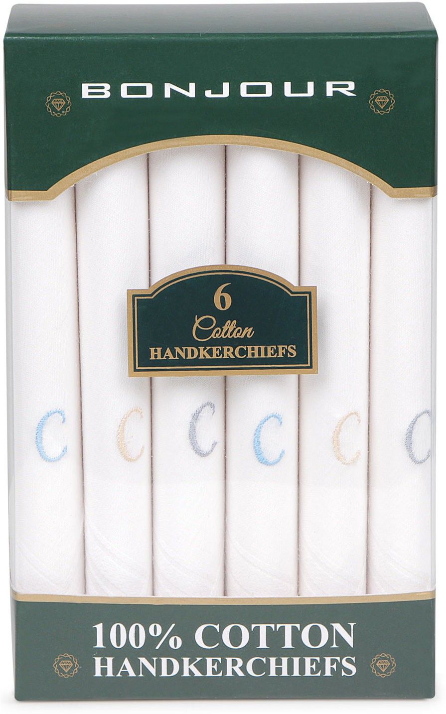 BONJOUR Men's embroidered initial cotton handkerchief-C ["White"] Handkerchief-picture-32