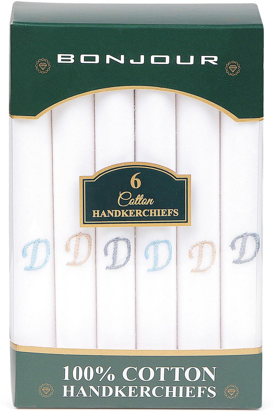 BONJOUR Men's embroidered initial cotton handkerchief-D ["White"] Handkerchief-picture-31