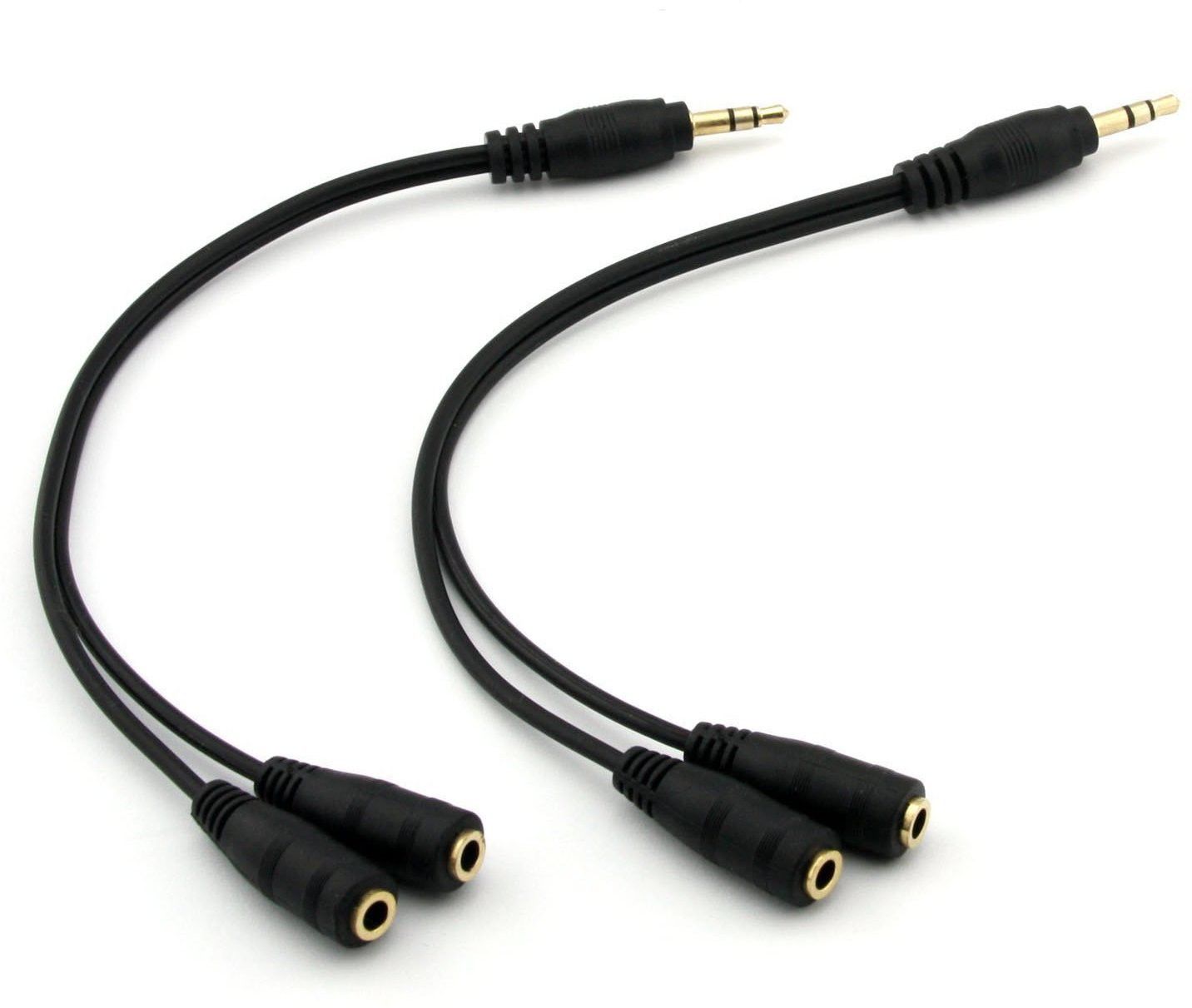 FOX MICRO Black 3.5mm Stereo Jack Y Splitter Cable Adapter Audio Auxiliary Cable 1 x Male to 2 x Female Connectors (Gold Plated)- Black(PACK OF 2 JACK CABLE )-FM Phone Converter-image-43