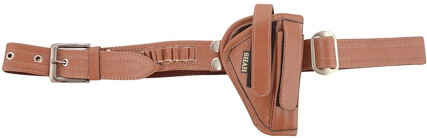 Unisex Leather .32 Bore Pistol Cover with belt (TAN) Racquet Carry Case/Cover Free Size