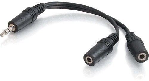 FOX MICRO Black 3.5mm Stereo Headset Splitter, Male to Dual Female, Stereo Headphone Jack Flat Cable Adapter For iPhone iPad itouch External Speaker Phone Converter