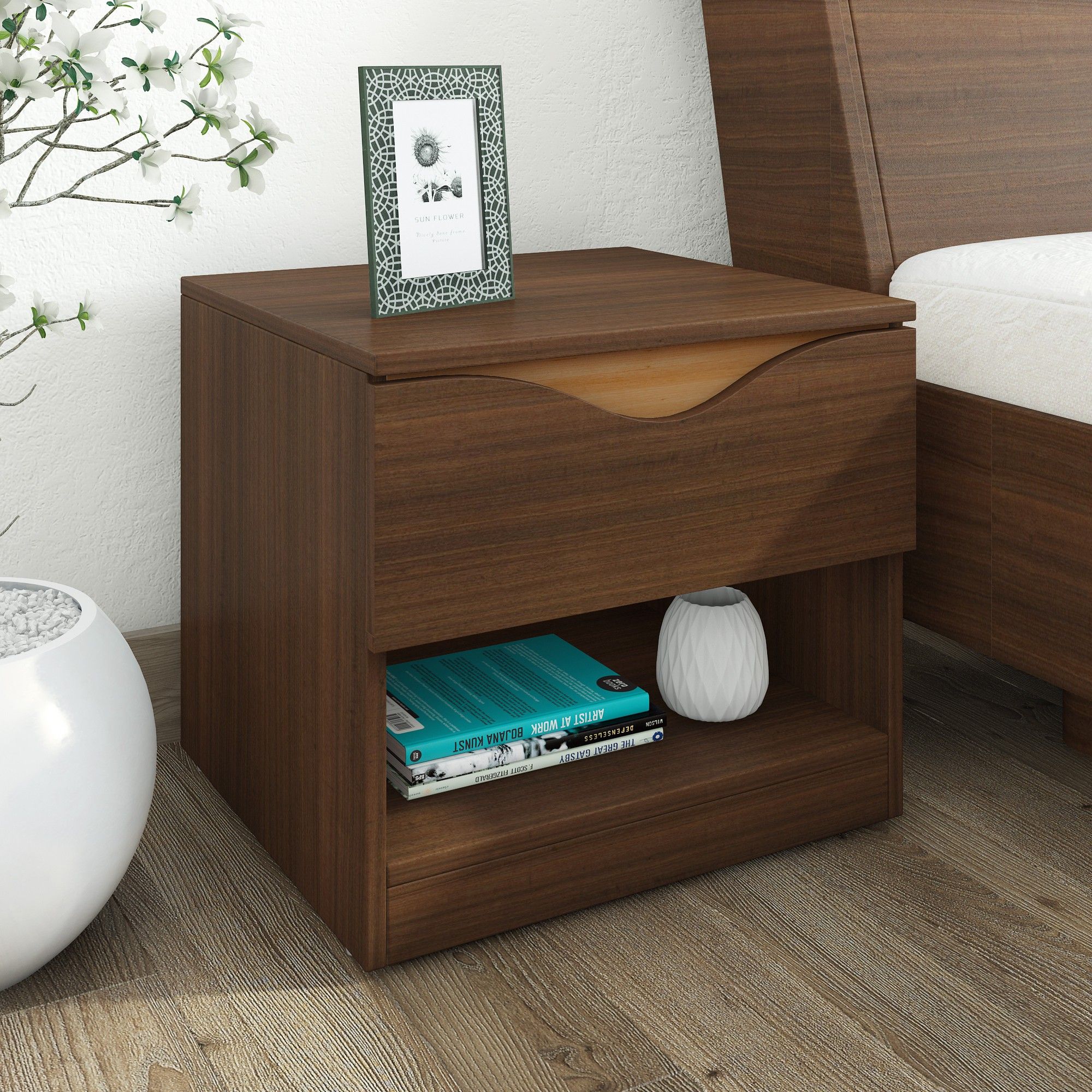 Swirl Night Stand Engineered Wood Bedside Table