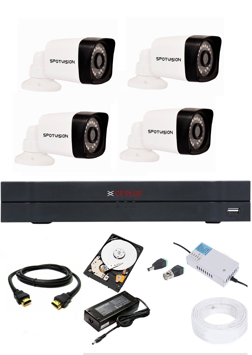CP PLUS 4 Channal HD DVR 1080p 1Pcs,Bullet Camera 2.4MP HD Night Vision 4Pcs,Bnc & Dc, Security Camera-image-38