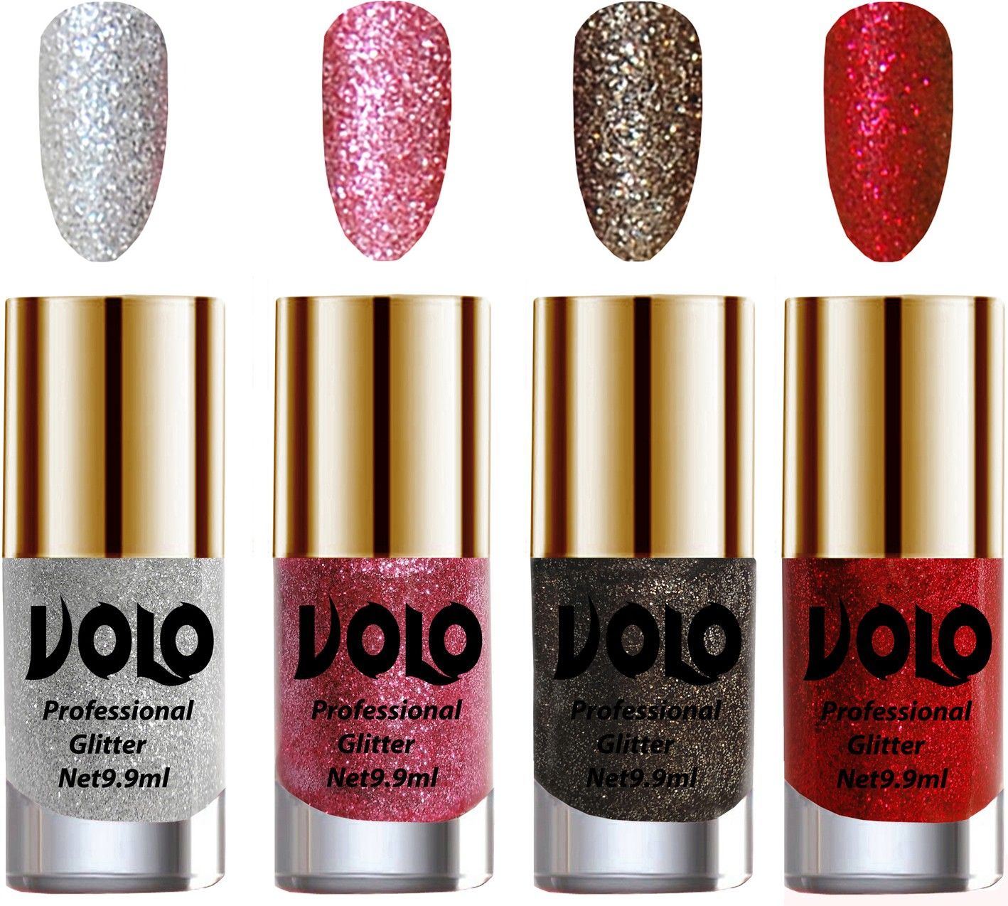 Professionally Used Glitter Shine Nail Polish Combo Pack of 4 Combo-No-209 Pink Glitter, Dark Grey Glitter, Silver Glitter, Red Glitter-image-35