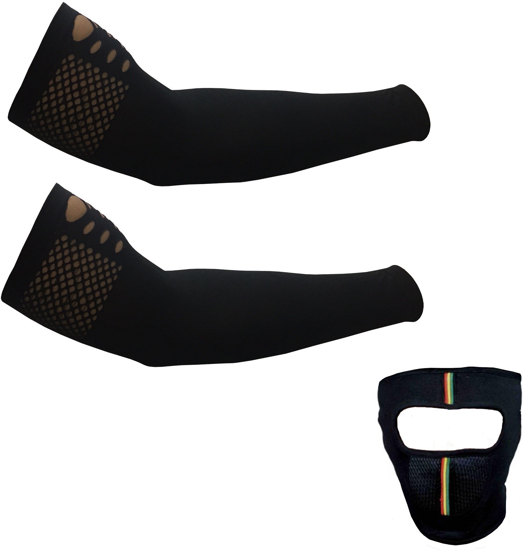 bigwheel Set Of 1 Pair Soft Nylon Black Color Arm Sleeves With Net Pattern And, 1 Pcs Anti Pollution Full Face Mask For Mens And Womens Combo image 1