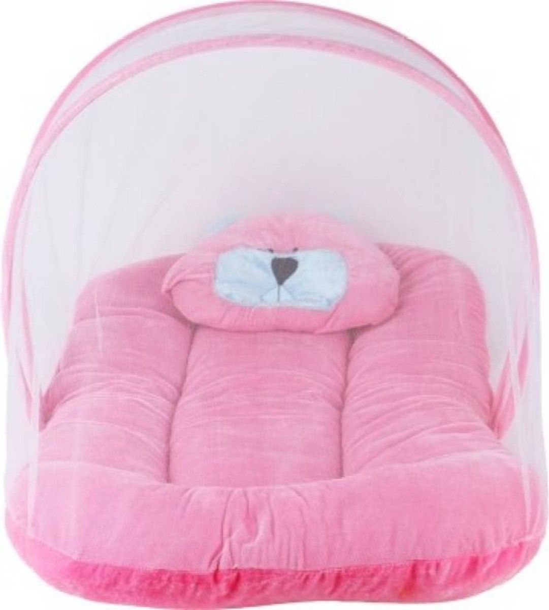 mummamia Kids Soft Velvet Fibre Filled Gaddi With Moswuito Net & Teddy Pillow Foldable Baby Bed Foldable-picture-22