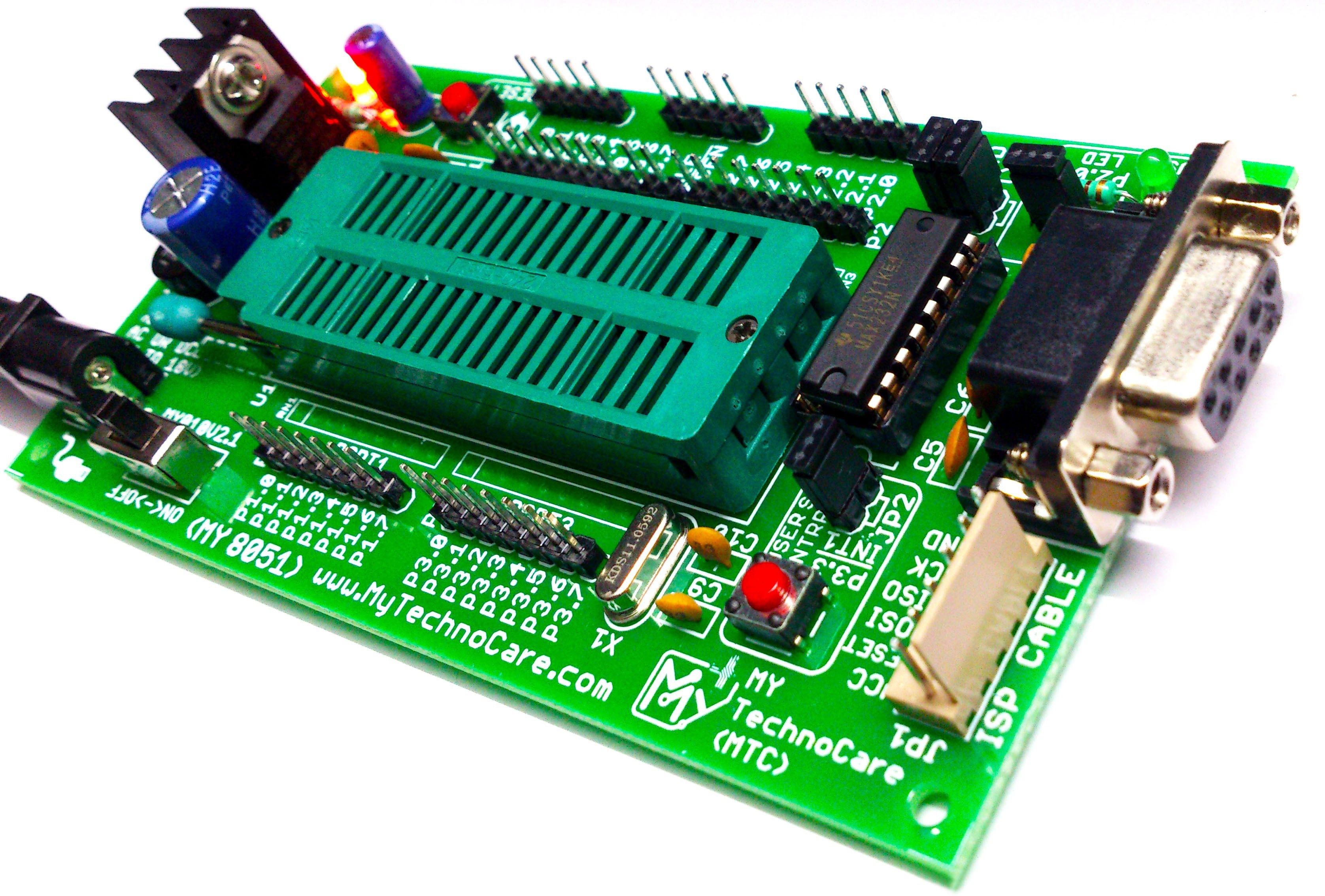 MY TechnoCare ATMEL 8051 Development Board ZIF Socket + MAX232,WITHOUT AT89S52 Microcontroller IC Support 89S51/XX,89CXX,P89V51RD2 Architecture 40-Pin Chip Prototype PCB Project evaluation Kit Low Cost Multipurpose Controller-image-8