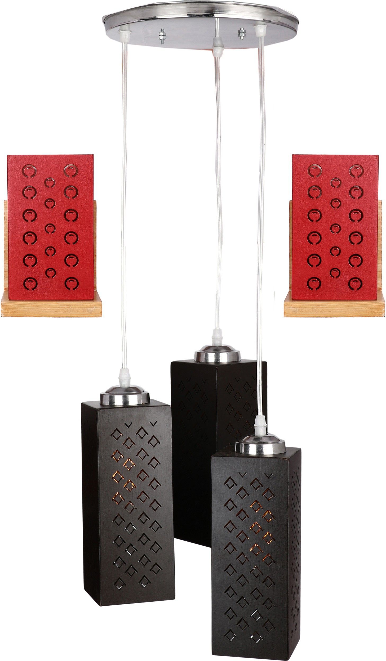 Deginer Tripple Hanging Ceiling Lamp & Two Wall lamp Combo Set Made With Wood For Trendy & Stylish Interior Decoration No GX57 Pendant Lamp Ceiling Lamp-image-35