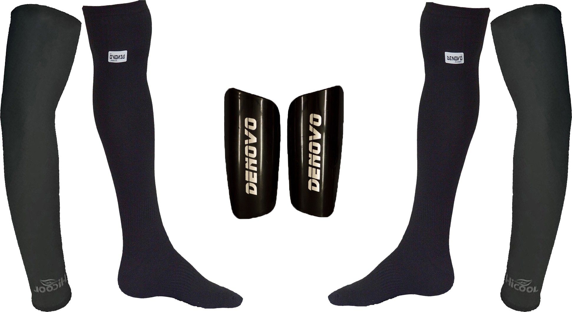Ultimate Protection (One Pair Large Shin Guard + One Pair Lycra Plain Knee Length Football Socks + One Pair UV Protection Arm Sleeves) Football Kit-image-22