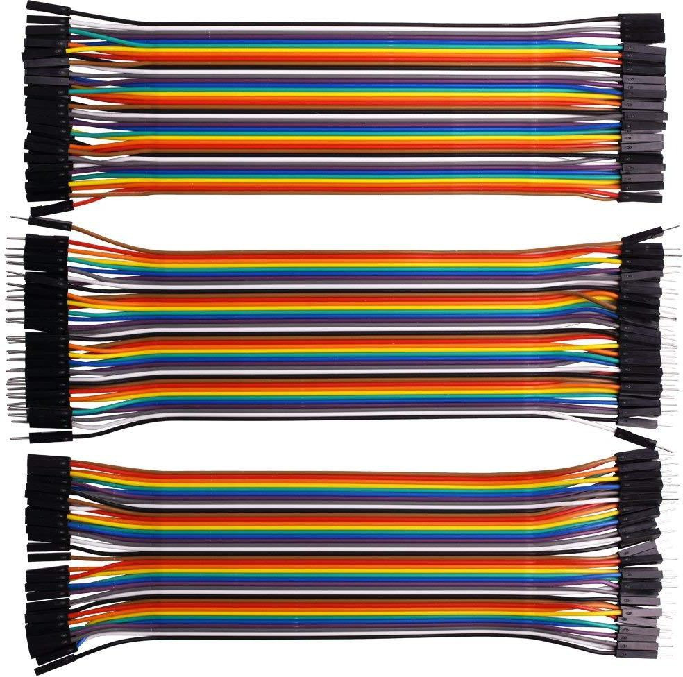diy 120 Pieces Jumper Wire Set 40 M-M + 40 M-F + 40 F-F Wires (Multicolor) image 1