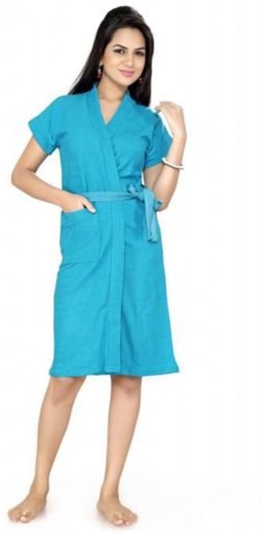 valencia Sky Blue 4 Free Size Bath Robe-picture-14