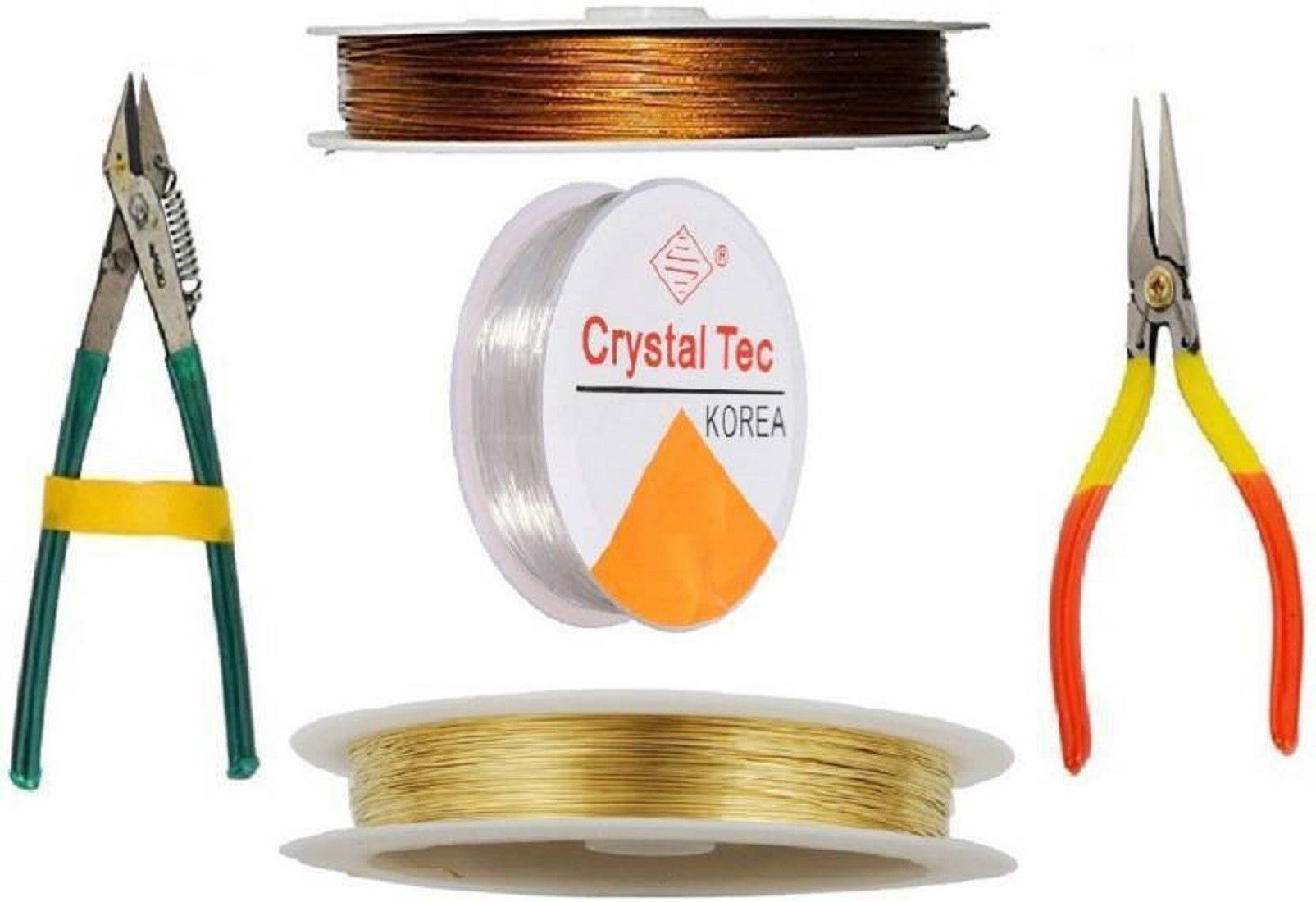 Ear Wire/Tiger Tail, Copper Wire , Elastic Wire Clear & Tools(Cutting & Bending) Combo - Silver for jewellery making,beading & other craft projects-image-3