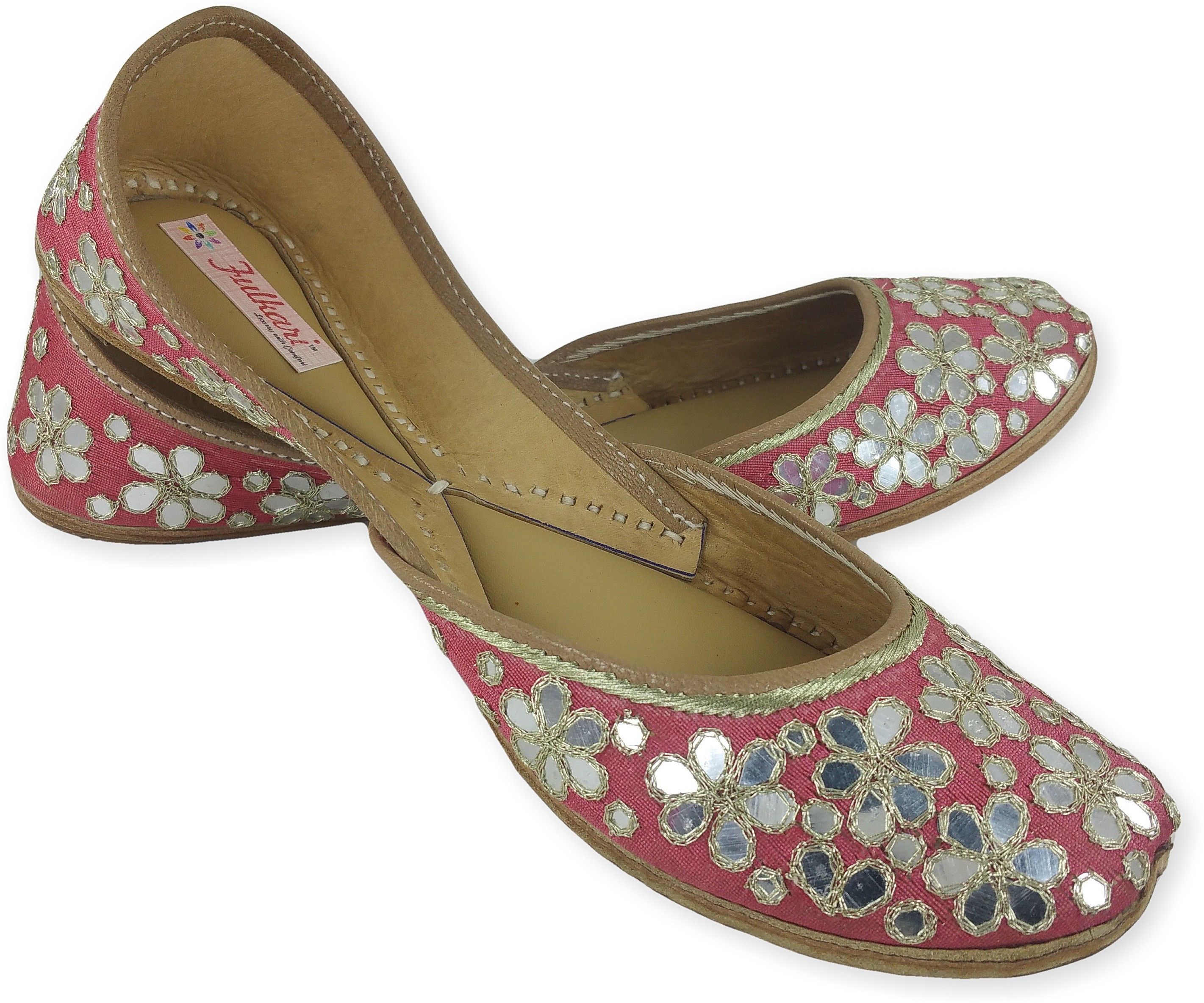 fulkari Genuine Leather Embroidered And Comfortable Daffodils Gold Flat Jutti Ethnic Shoe Jutis For Women-picture-22