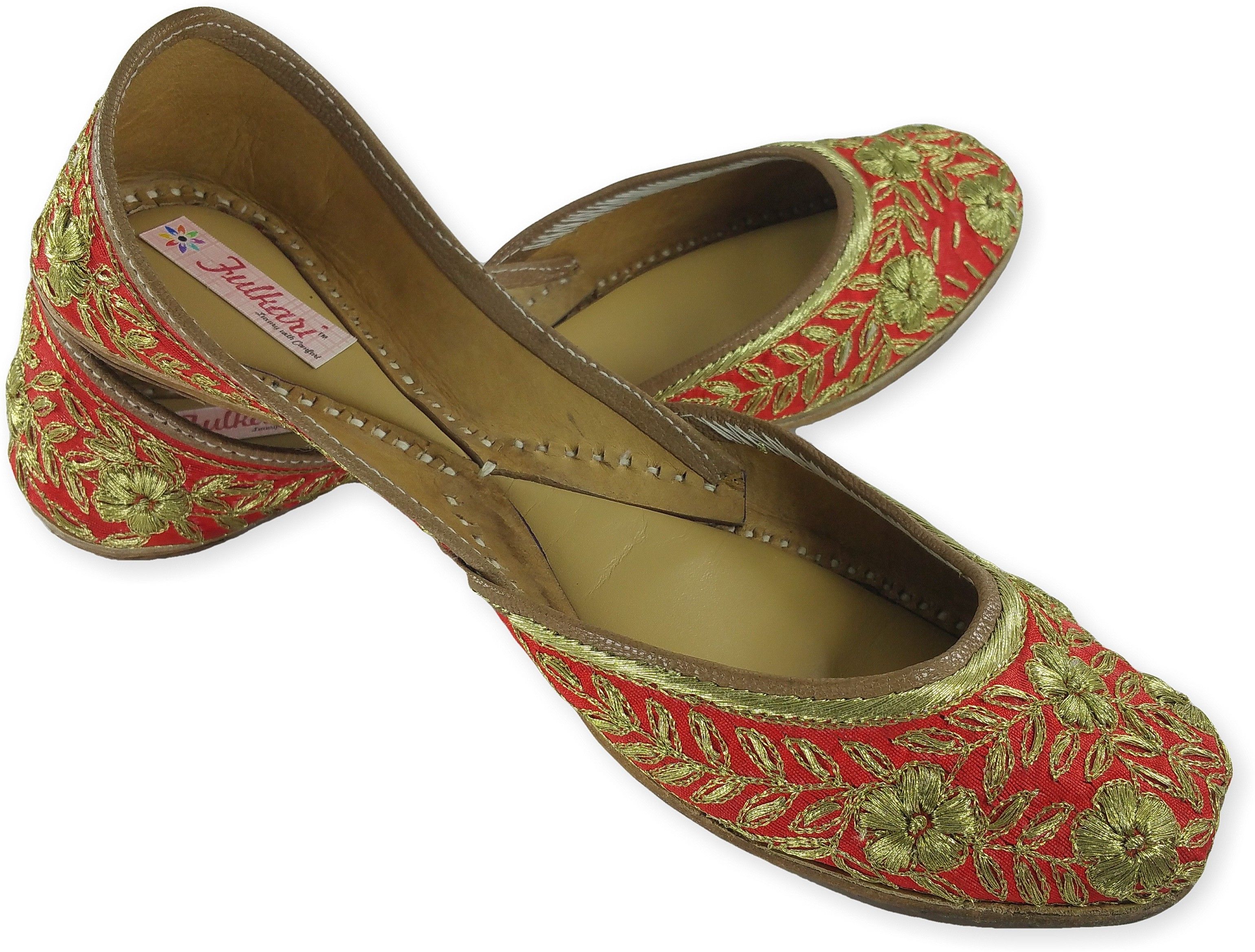 Genuine Leather Embroidered And Comfortable Zarri Gold Flat Jutti Ethnic Shoe Jutis For Women-image-23