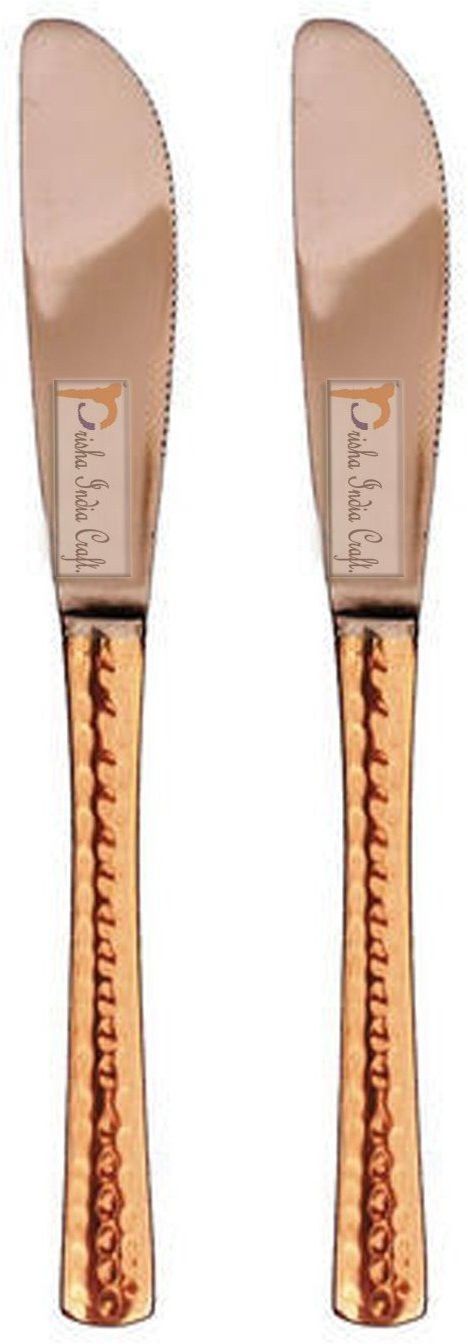 Steel Copper Hammered Butter Knife, Cheese Jam Knifes - Cutting, Butter Spreader | Length 7.50 Inch | Set of 2 Copper Bread Knife Set-image-18