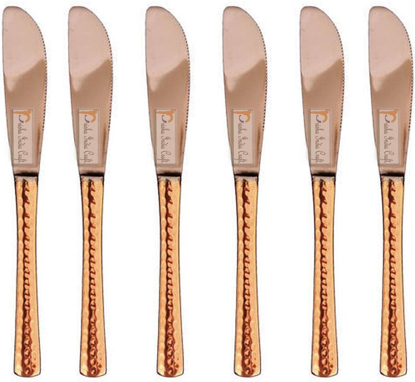 Steel Copper Hammered Butter Knife, Cheese Jam Knifes - Cutting, Butter Spreader | Length 7.50 Inch | Set of 6 Copper Bread Knife Set-image-19