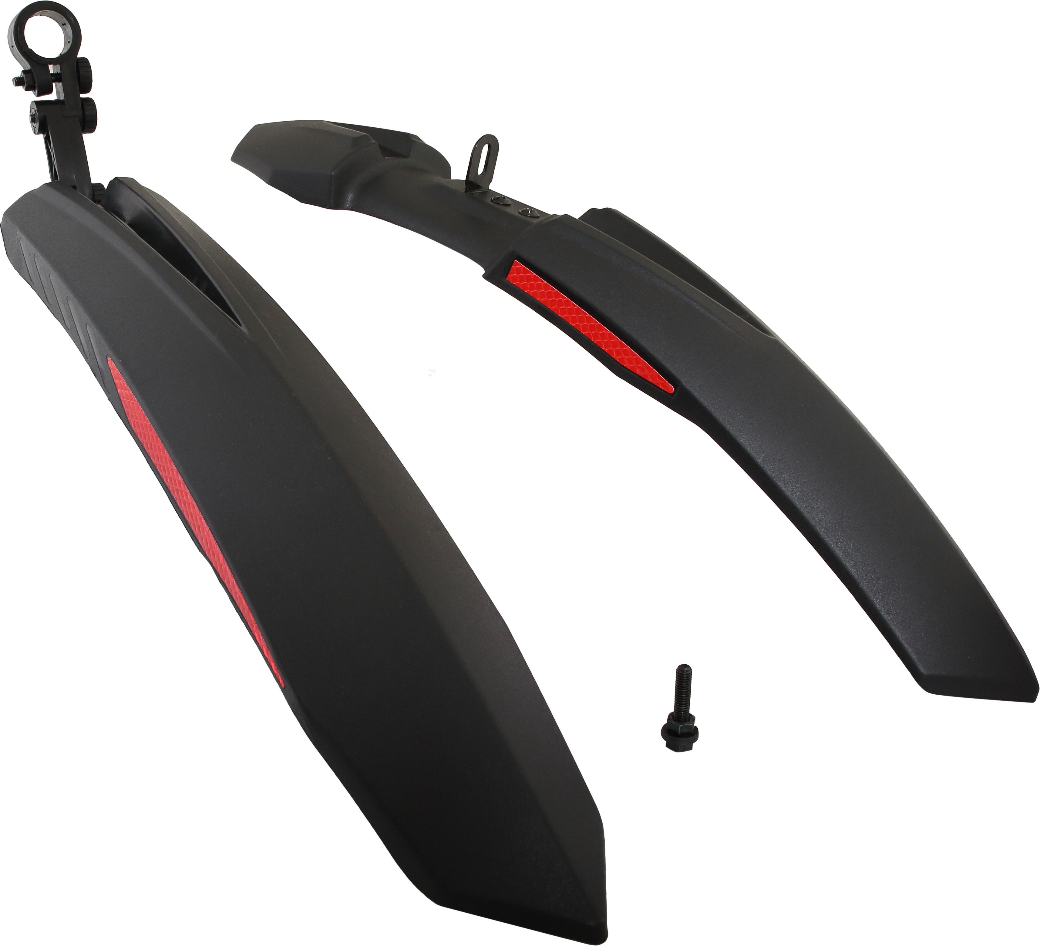 Bicycle Atom Mudguard with Reflective Tape, Black-Red Clip-on Front & Rear Fender