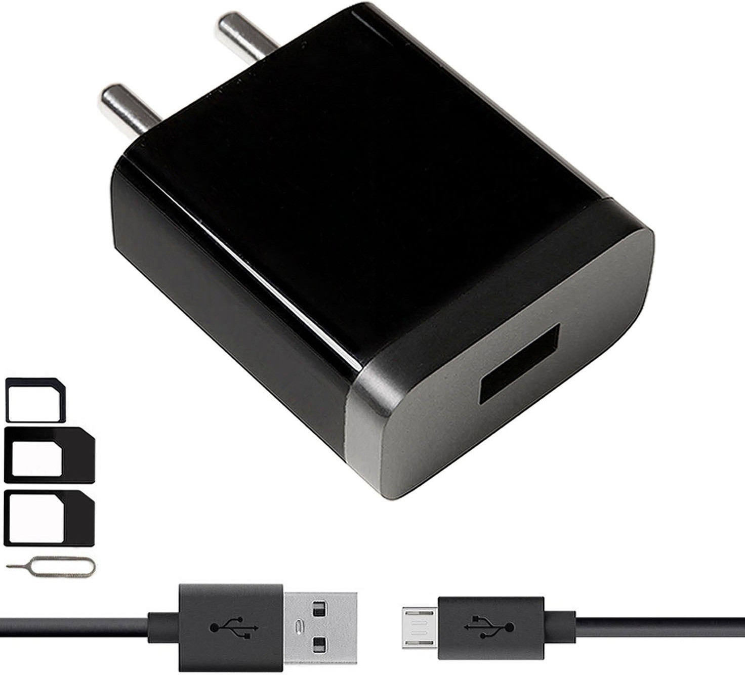 shopsnice Wall Charger Accessory Combo for Itel it1508, Itel Wish A41, Itel it1516 Plus, Itel it1407, Itel Wish it1512, Itel it1409, Itel it1508 Plus, Itel it1507 Charger With 1 Meter Micro USB Charging Data Cable And SIM Adapter image 1