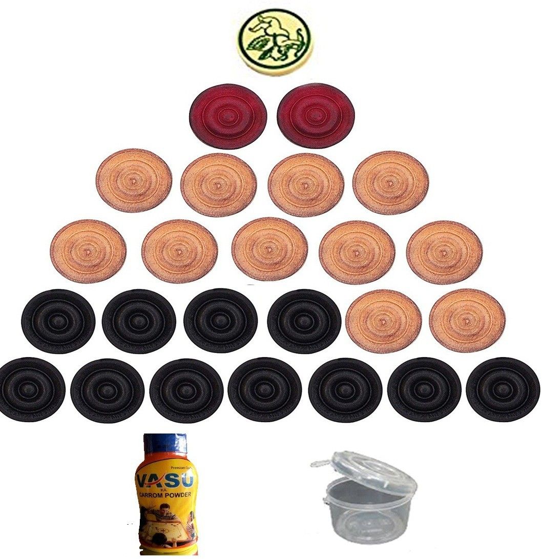 24 Pc Wooden carrom coin with striker and powder for carrom board Carrom Pawns-image-30