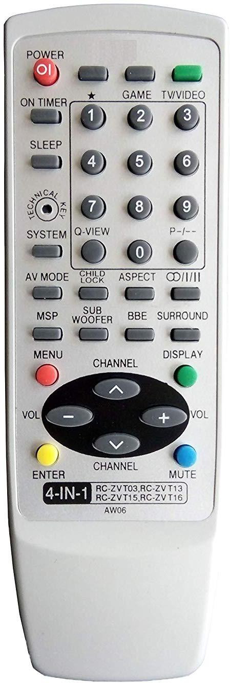 LipiWorld 4 in 1 RC-ZVT03 RC-ZVT13 RC-ZVT15 RC-ZVT16 CRT TV Remote Universal Remote Control Compatible for AW06 Awa CRT TV Aiwa Remote Controller image 1