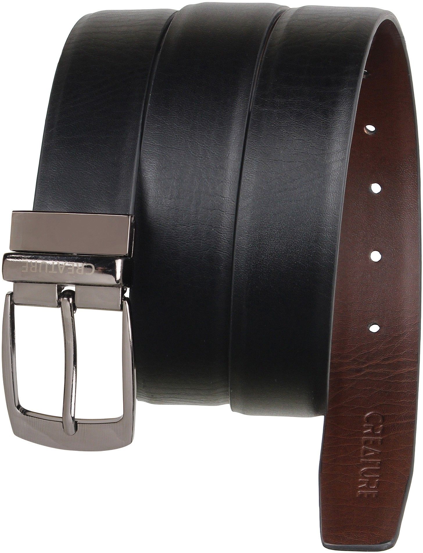 creature Men Formal Black Artificial Leather Reversible Belt-picture-10