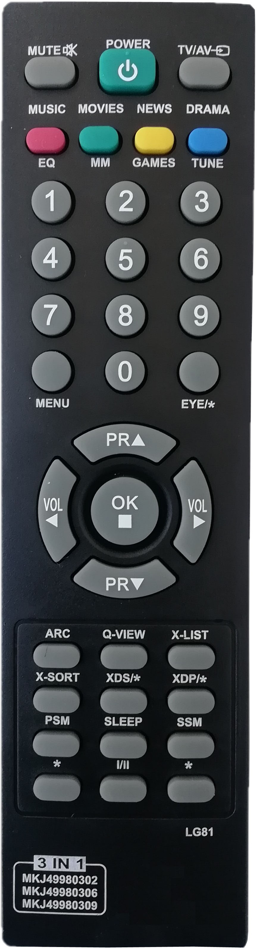 LipiWorld 81 3 in 1 MKJ49980302 MKJ49980306 MKJ49980309 TV Universal Remote Control Compatible for CRT TV LG Remote Controller image 1
